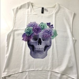 Skull with Flower Crown Crop Top